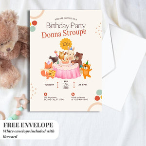 Beary Birthday Invitation, Bear Birthday Invite, Teddy  Birthday,  Birthday Girl, Beary Birthday Party Invite Pink 10/20/30 invitations card