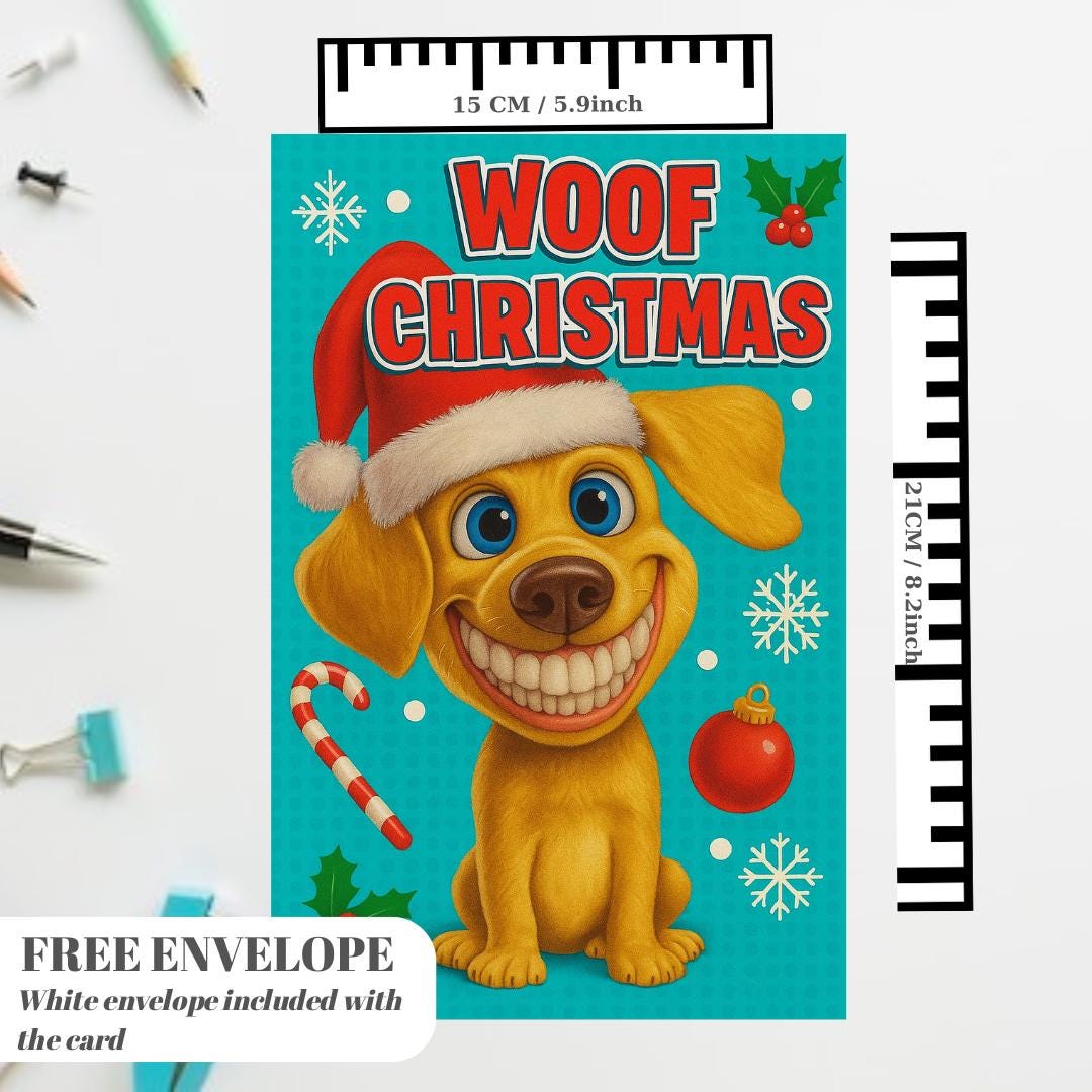 Dog meme Christmas Card  - Funny dog lover xmas  Cards For dog Lovers - dog wishes woof Christmas to you, meme dog mums postcard