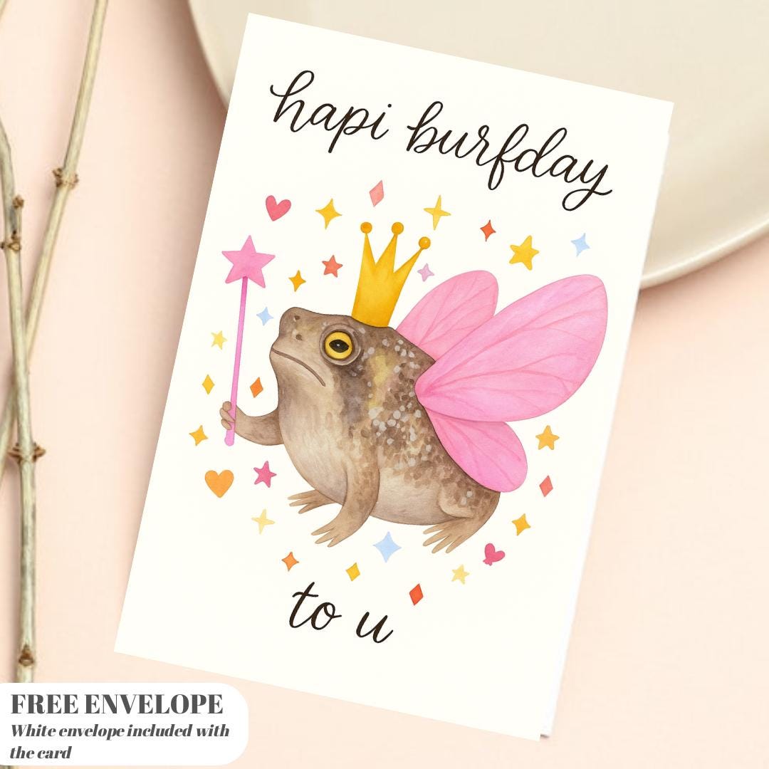 Grumpy Frog Birthday Card - Frog Lover Birthday Greeting Card Birthday Card For Her or him, greeting card with from, friend frog