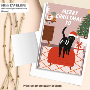 Funny Cat Christmas Card - Christmas Lover Cat - Funny Xmas Cards For Cat Lovers - Cat wishes you Merry Christmas to you, cat mums postcard