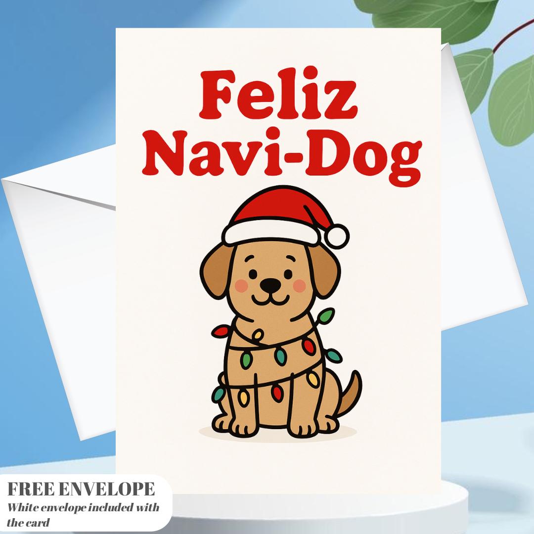 Feliz Navi-Dog Christmas Card – Cute Santa Dog Holiday Card for Dog Lovers, Dog Moms, Dog Dads & Pet Owners