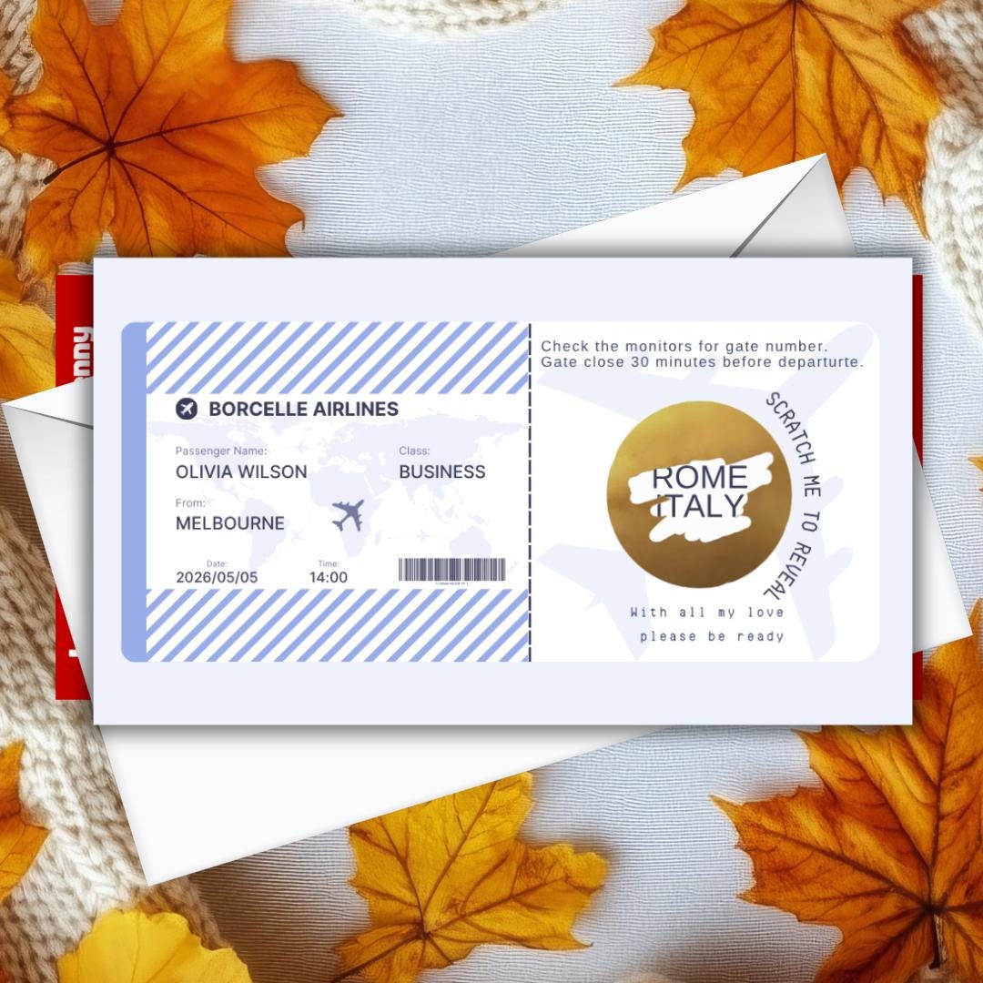 Custom  Boarding Pass Holiday Scratch Card – Personalised Plane Ticket Birthday Surprise Unique Gift for Travel Lovers or Honey Moon