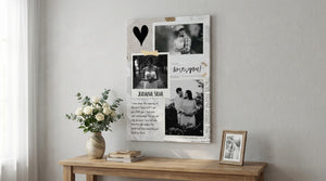 Personalised Canvas Print – Floral Family Photo Collage, Black & White Scrapbook Wall Art Gift