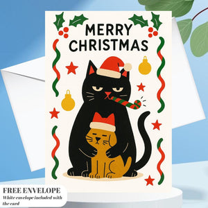 Funny Cat dog Christmas Card - dog Christmas Cat - Funny Xmas Cards For Cat Lovers - Cat cuddle dog ornaments, cat mums Funny postcard
