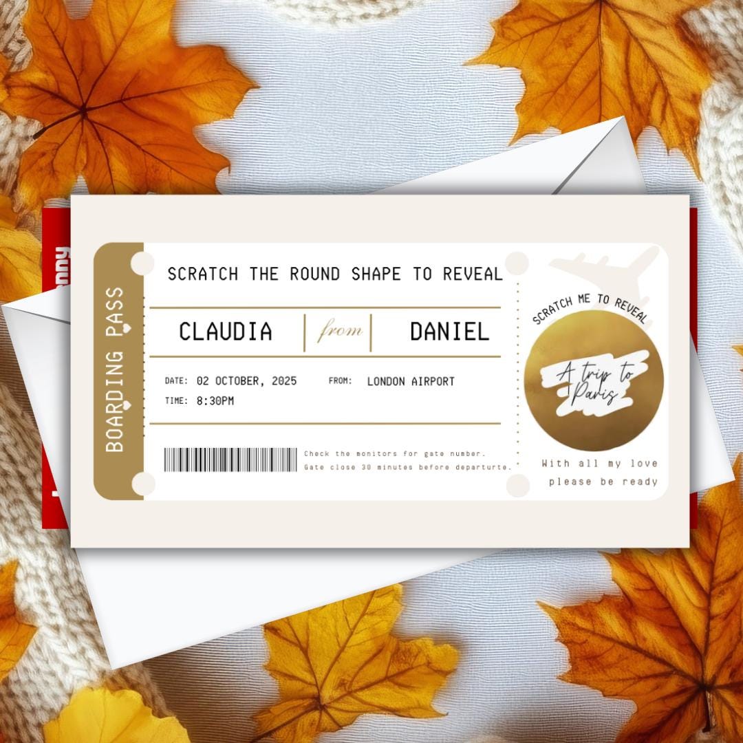 Custom Holiday Boarding Pass Scratch Card – Personalised Plane Ticket Birthday Surprise Unique Gift for Travel Lovers or Honey Moon