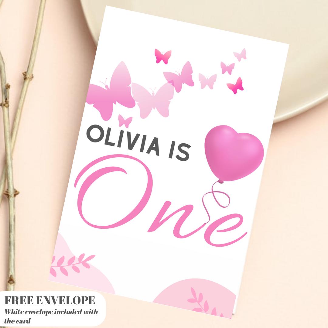 1st Birthday Card for Girl, Personalised First Birthday Card, One Year Old Birthday Card, Custom Birthday Card for Daughter