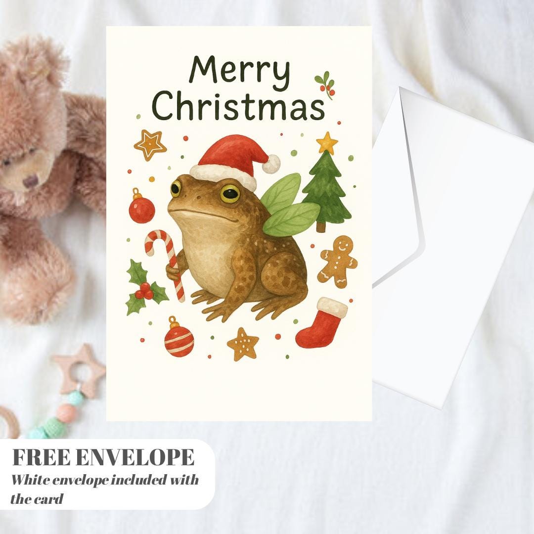 Frog Christmas Card | Marry Christmas Grumpy Card | frog santa gift Card | For frog lovers