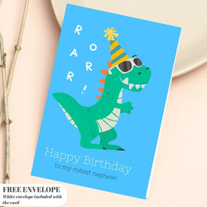 Dinosaur ROAR Birthday Card with Envelope Greeting Happy Birthday For NEPHEW, som, friend a5 birthday card with envelope