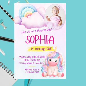 Unicorn birthday card invitation 1st, 2nd, 3rd, Personalised invitation for birthday party unicorn style invitation card with lovely Unicorn