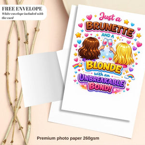 Just a Brunette and a Blonde Best Friends Greeting Card, Funny BFF Birthday Card, Friendship Card for Bestie
