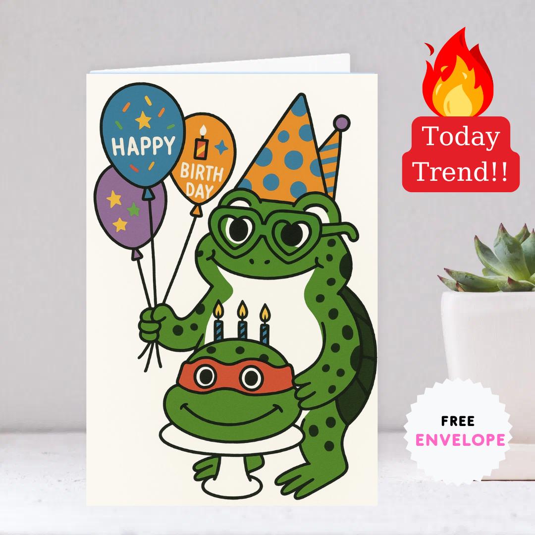 Frog Birthday Card – Cute Funny Greeting Card for Him or Her, Frog Wishes Happy Birthday, Card for Friend
