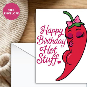Funny Spicy Birthday Card – Sexy Chili Pepper Diva Illustration – Cute Flirty Printable Birthday Card for Partner, Husband, Wife, Boyfriend,