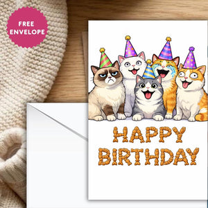Cat Birthday Funny Greeting Card, Meme Cats Party Card, Cat Lover Birthday Card, Cute Pet Birthday Card
