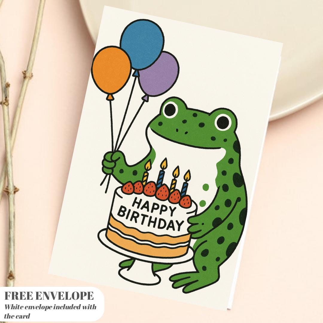 Frog Birthday Card For Her or him, greeting card with from, friend frog, bday card frog, frog wishes happy birthday card