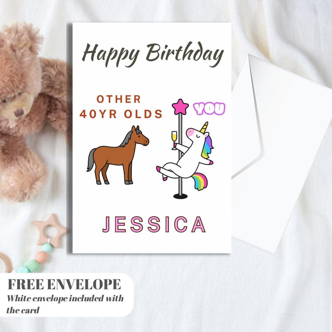 Birthday Card - Birthday Funny Card For Women, Unicorn Pole Dancer, Other 40 Year Olds You