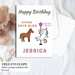 Birthday Card - Birthday Funny Card For Women, Unicorn Pole Dancer, Other 40 Year Olds You
