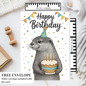 Otter Birthday card animal birthday card wildlife art card hand drawn animal art cute otter card