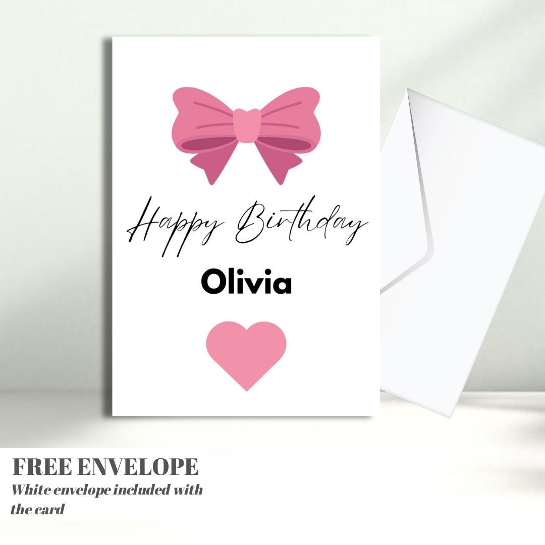 Personalised Birthday Card for Her – Pink Bow, Daughter, Friend, Mum, Custom Birthday Wishes
