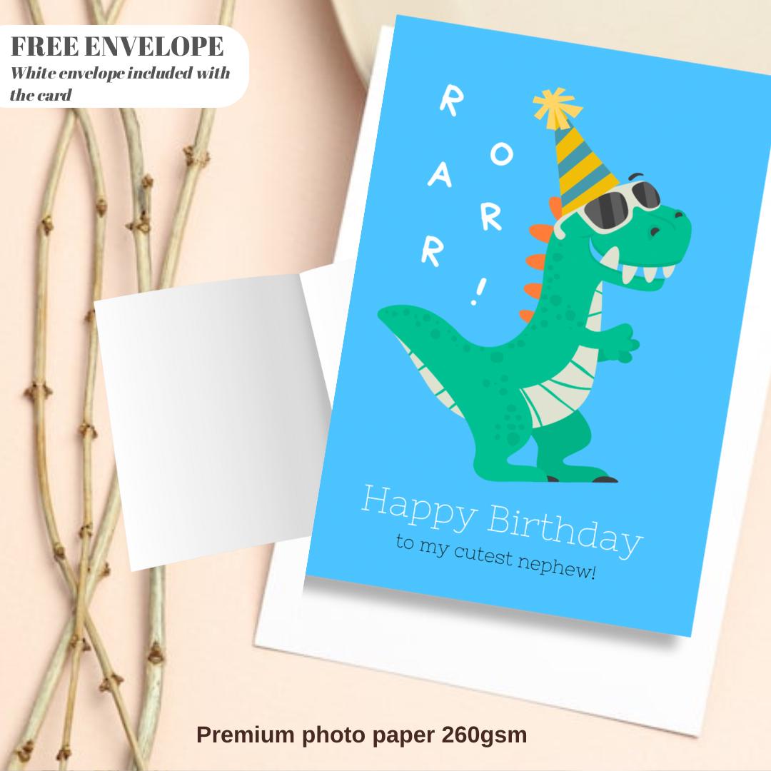 Dinosaur ROAR Birthday Card with Envelope Greeting Happy Birthday For NEPHEW, som, friend a5 birthday card with envelope