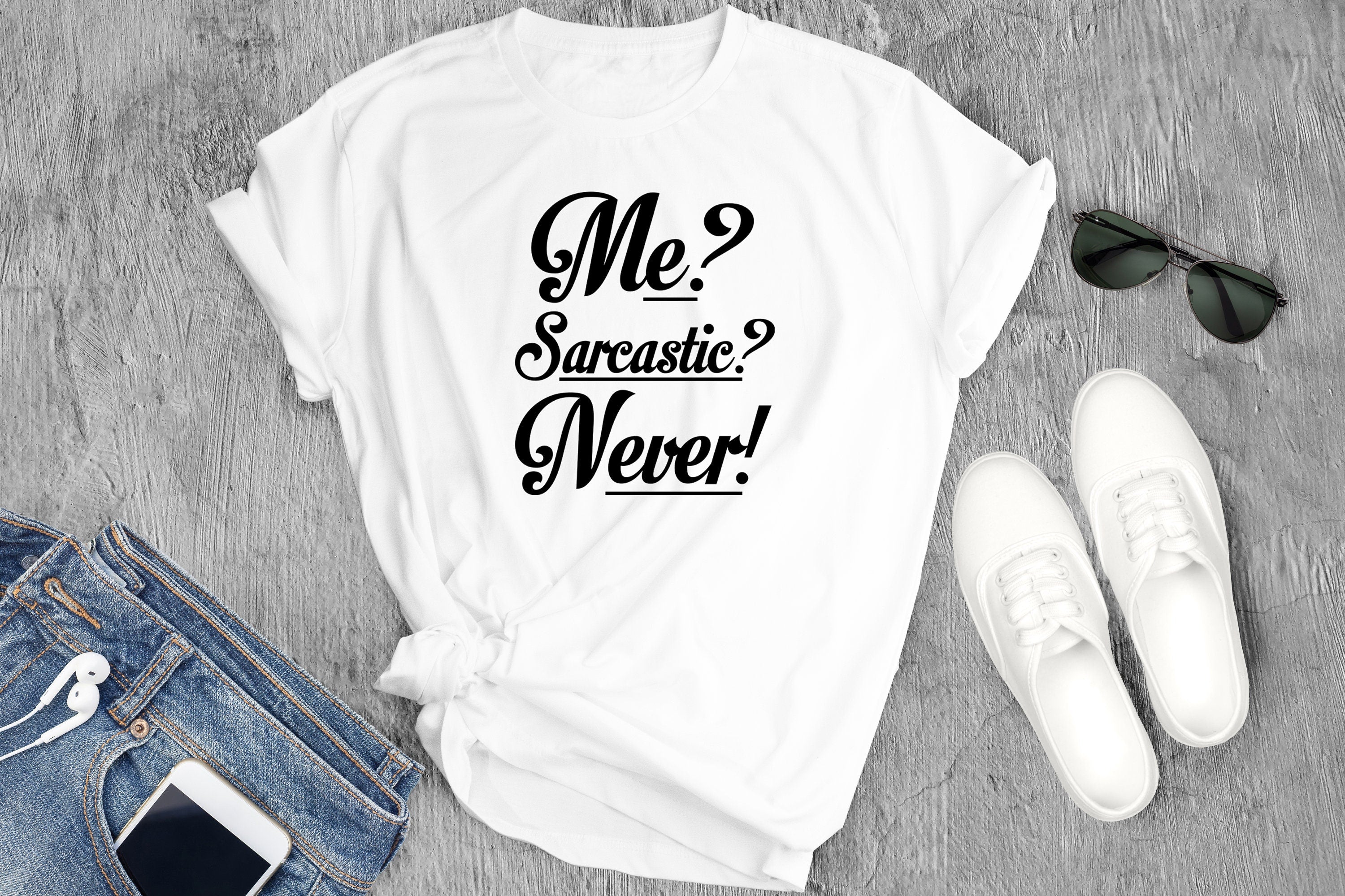 Sarcastic Never Graphic Tee - Fitted Cotton Crewneck Shirt