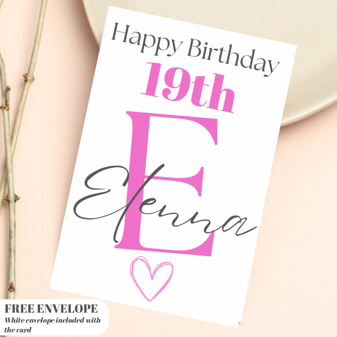 Happy 19th Birthday Card | Personalised Girl Greeting Card | Custom Number Card for your niece from grandma, aunt or loved one