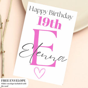 Happy 19th Birthday Card | Personalised Girl Greeting Card | Custom Number Card for your niece from grandma, aunt or loved one