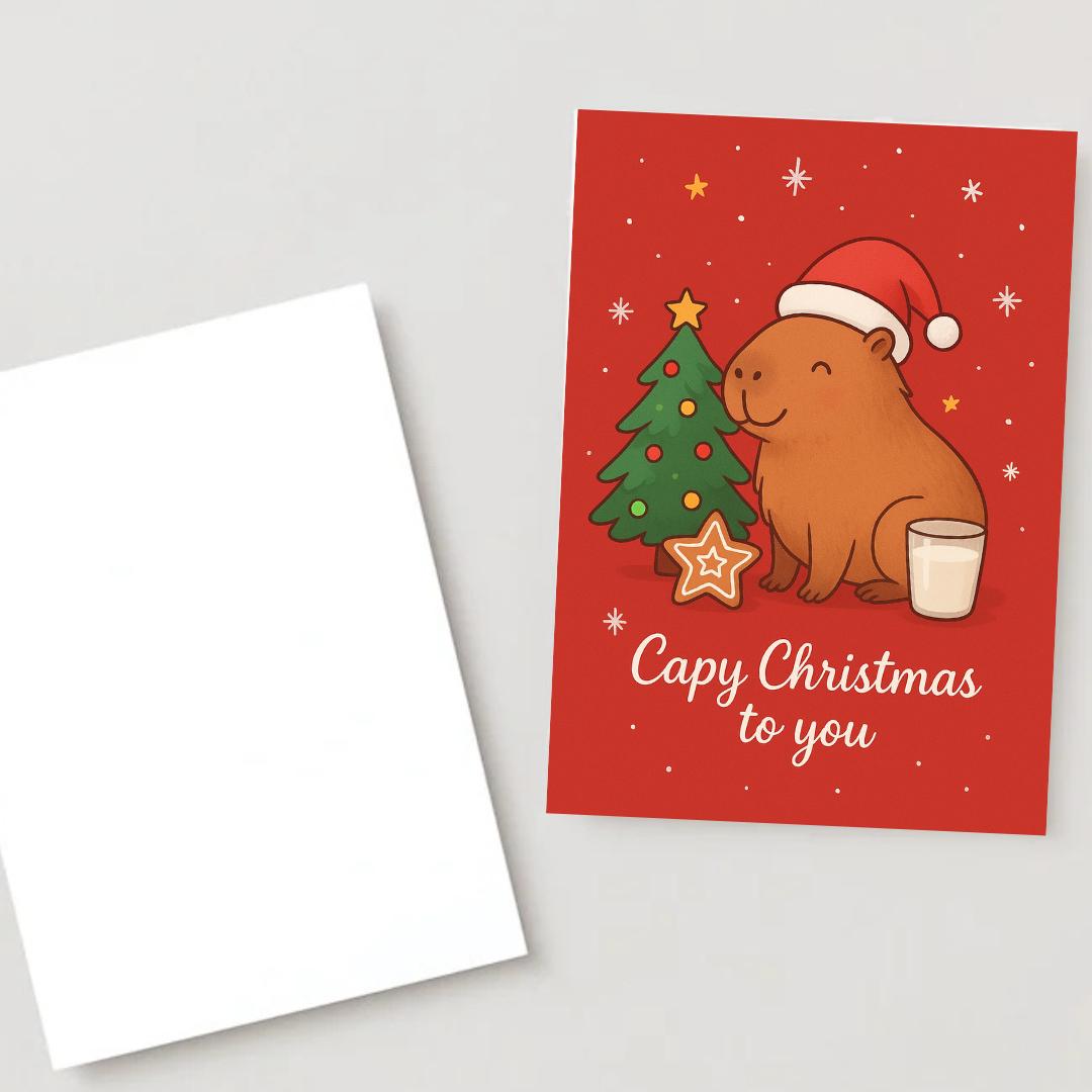 Capy Christmas Card  - Funny Capybara xmas  Cards For capybara Lovers - capy wishes Capy Christmas to you, capybara mums postcard
