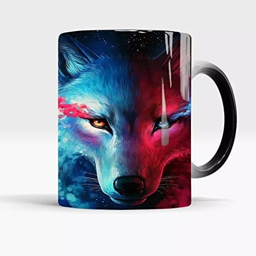 Mug, wolf Heat Sensitive Cup, Tea Coffee Magic Mug, Gift Mug, Magic Mug, Wolf Mug, Moon Wolf King, Coffee Mugs, Cup Color Changed