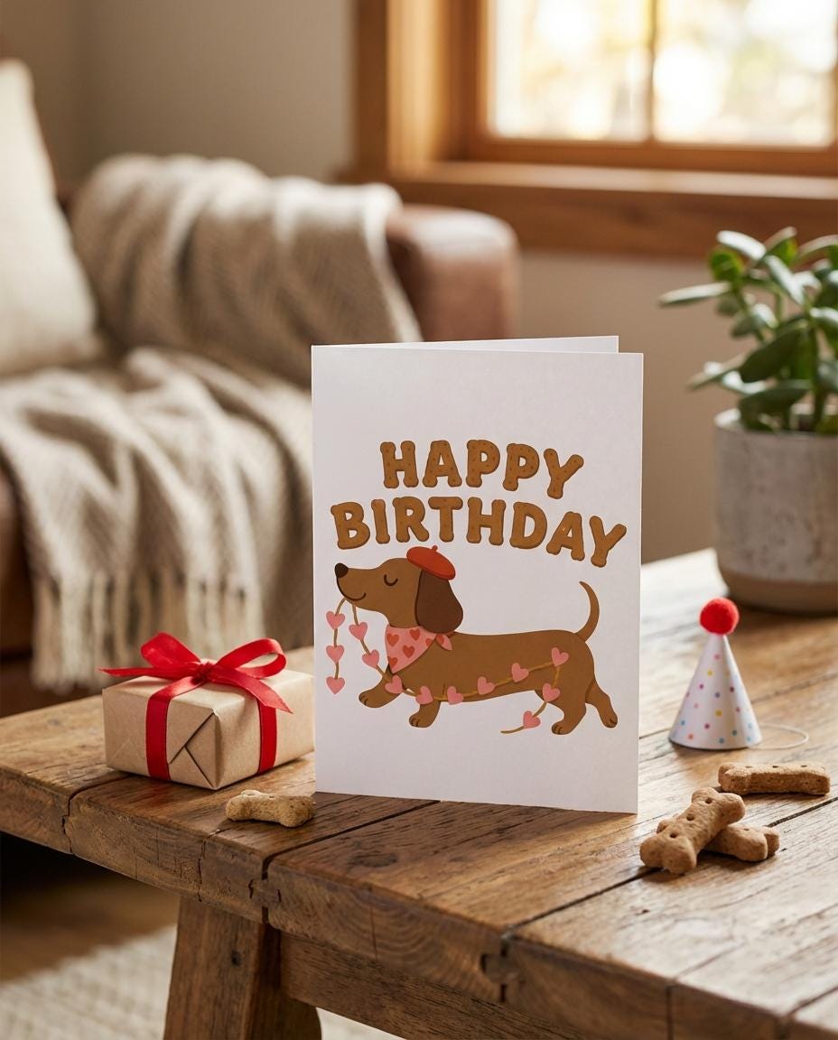 Funny Dachshund Birthday Card, Cute Sausage Dog Card, Dog Lover Gift, Funny Dog Birthday Card, Pun Birthday Card for Him/Her