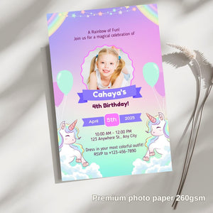Unicorn birthday card invitation 5th, 7th, 6th, Personalised invitation for birthday party unicorn style invitation card with lovely Unicorn