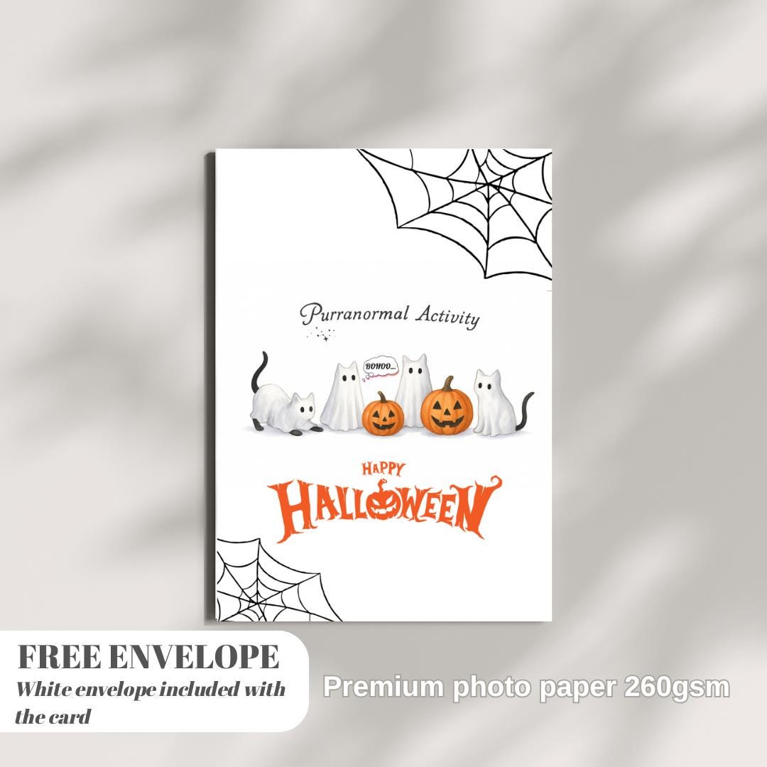 Ghost Cats Halloween Greeting Card | Funny Cat Halloween Card | Spooky Watercolor Cat Card | Cute Purranormal Activity Card