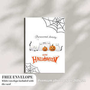 Ghost Cats Halloween Greeting Card | Funny Cat Halloween Card | Spooky Watercolor Cat Card | Cute Purranormal Activity Card