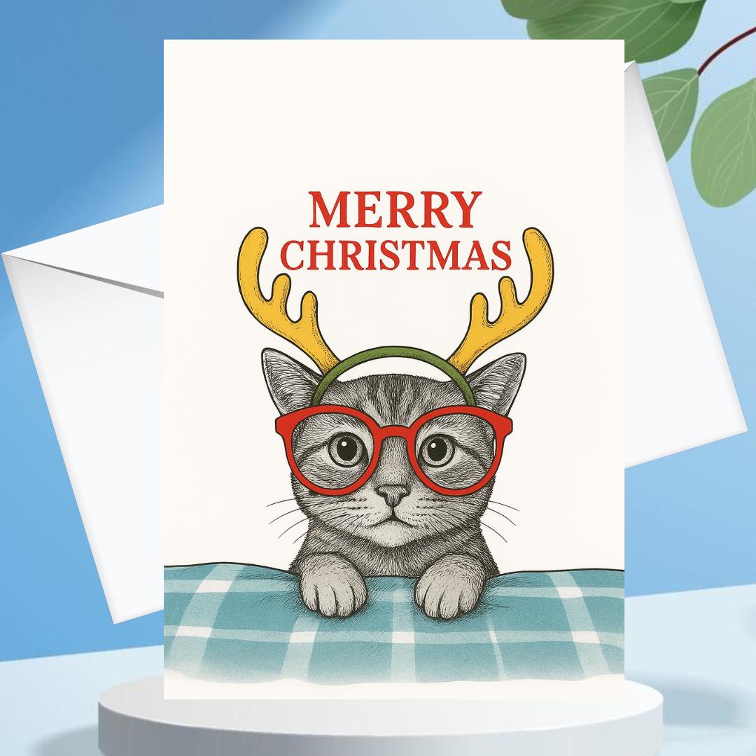 Funny Cat Lovers Christmas Card - Christmas Cat funny - Funny Xmas Cards For Cat Lovers - Cat on blanket , cat mums Funny