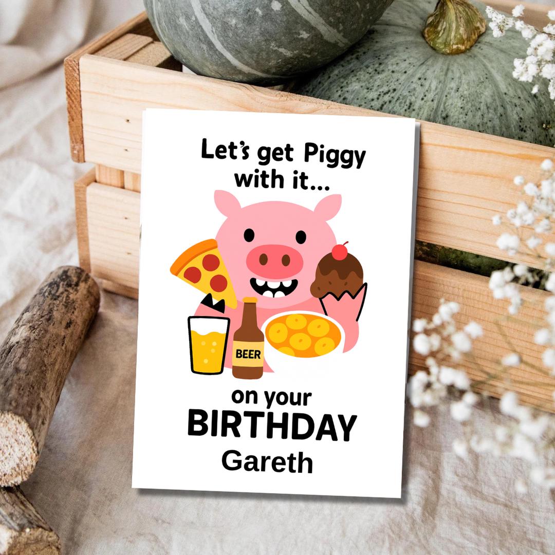 Birthday Card - Let's Get Piggy With It Personalised Greeting Card | Custom Name Card for your niece from grandma, aunt or loved one