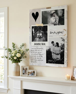 Personalised Canvas Print – Floral Family Photo Collage, Black & White Scrapbook Wall Art Gift