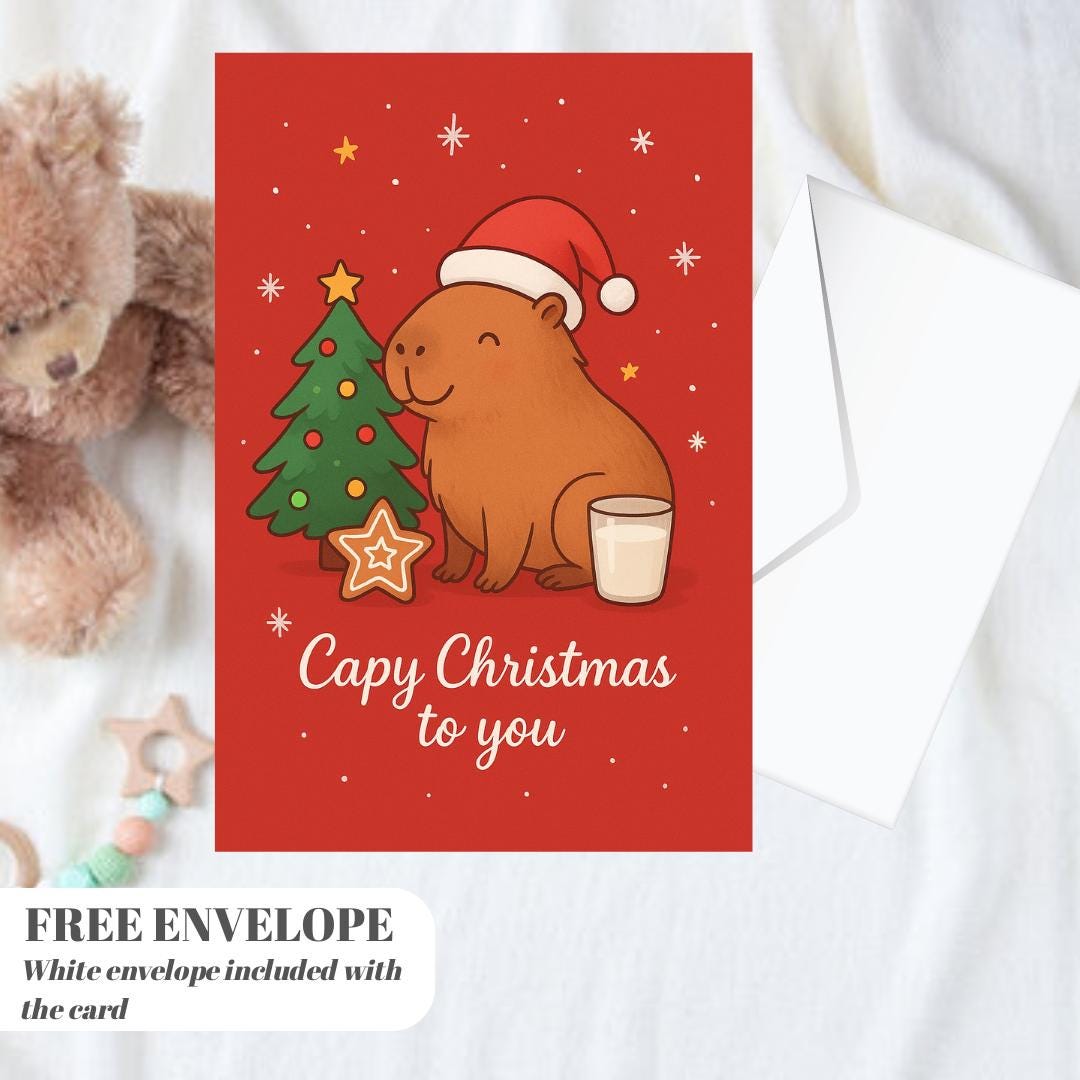 Capy Christmas Card  - Funny Capybara xmas  Cards For capybara Lovers - capy wishes Capy Christmas to you, capybara mums postcard