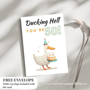 Funny 50th Birthday Card – Ducking Hell You’re 50! | Humorous Offensive Milestone Greeting Card | Duck Animal Theme Joke Card for Him or Her