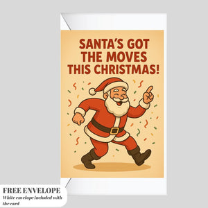 Funny Dancing Santa Christmas Card – Retro A5 Holiday Greeting Card with Envelope, Cute Santa Xmas Card, Festive Gift for Friends