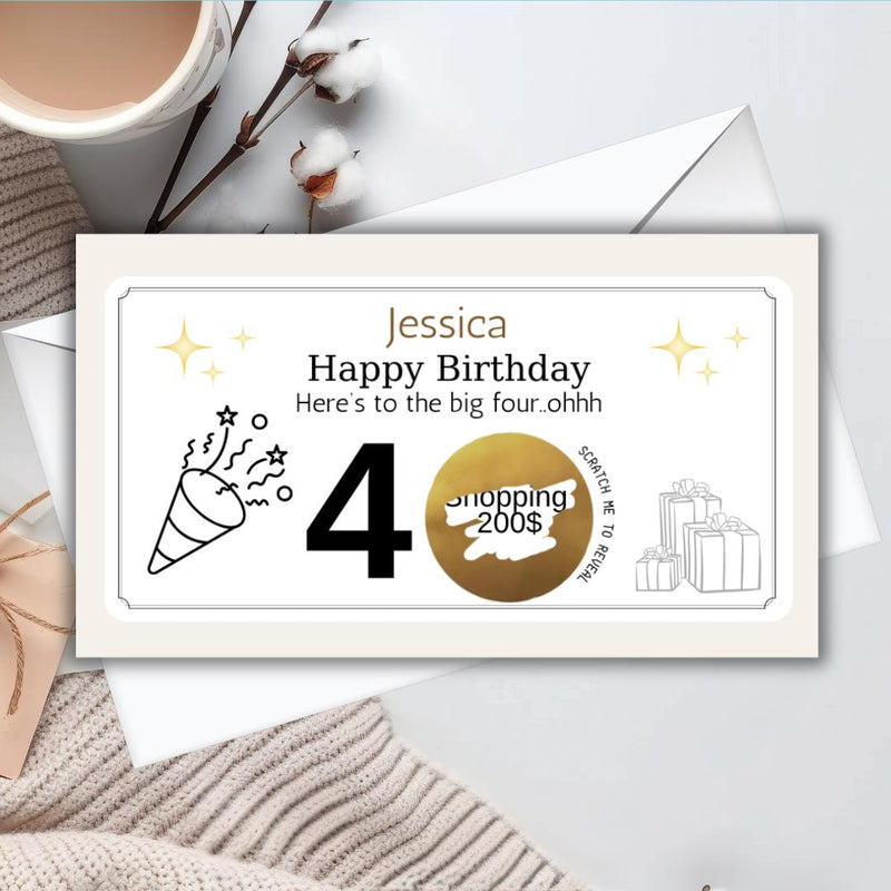 Personalised Birthday Scratch To Reveal Voucher, Special Birthday Surprise Scratch Card, 30th, 40th, 50th, 60th,70th,80th Birthday Gift Card