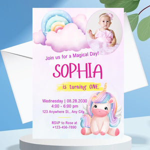 Unicorn birthday card invitation 1st, 2nd, 3rd, Personalised invitation for birthday party unicorn style invitation card with lovely Unicorn