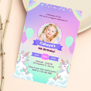 Unicorn birthday card invitation 5th, 7th, 6th, Personalised invitation for birthday party unicorn style invitation card with lovely Unicorn