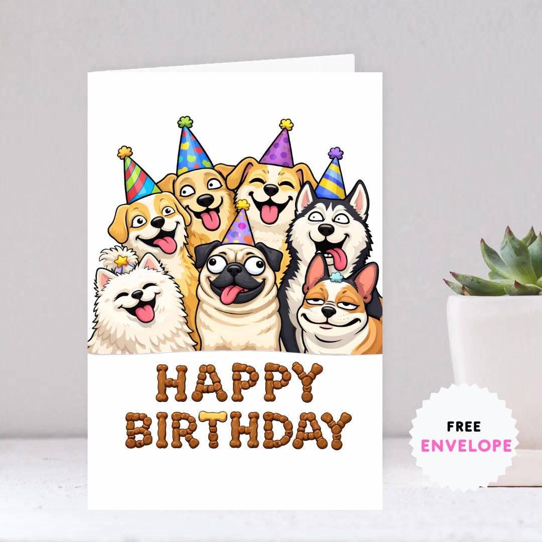 Funny Dog Birthday Greeting Card A5 – Meme Dogs Party Card, Happy Birthday Card for Dog Lovers