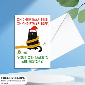 Funny Cat Christmas Card - Ornaments Christmas Cat - Funny Xmas Cards For Cat Lovers - Cat destroyed ornaments, cat mums Funny postcard