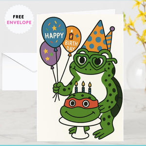 Frog Birthday Card – Cute Funny Greeting Card for Him or Her, Frog Wishes Happy Birthday, Card for Friend