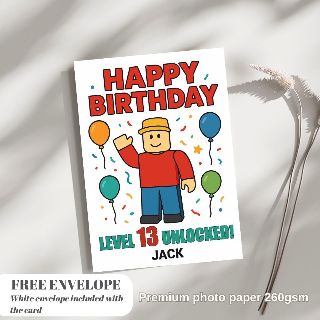 Roblox Personalised Birthday Card Greeting Card Boy Girl card greeting card | gaming all ages  video game player gift | level up control pad