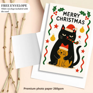 Funny Cat dog Christmas Card - dog Christmas Cat - Funny Xmas Cards For Cat Lovers - Cat cuddle dog ornaments, cat mums Funny postcard