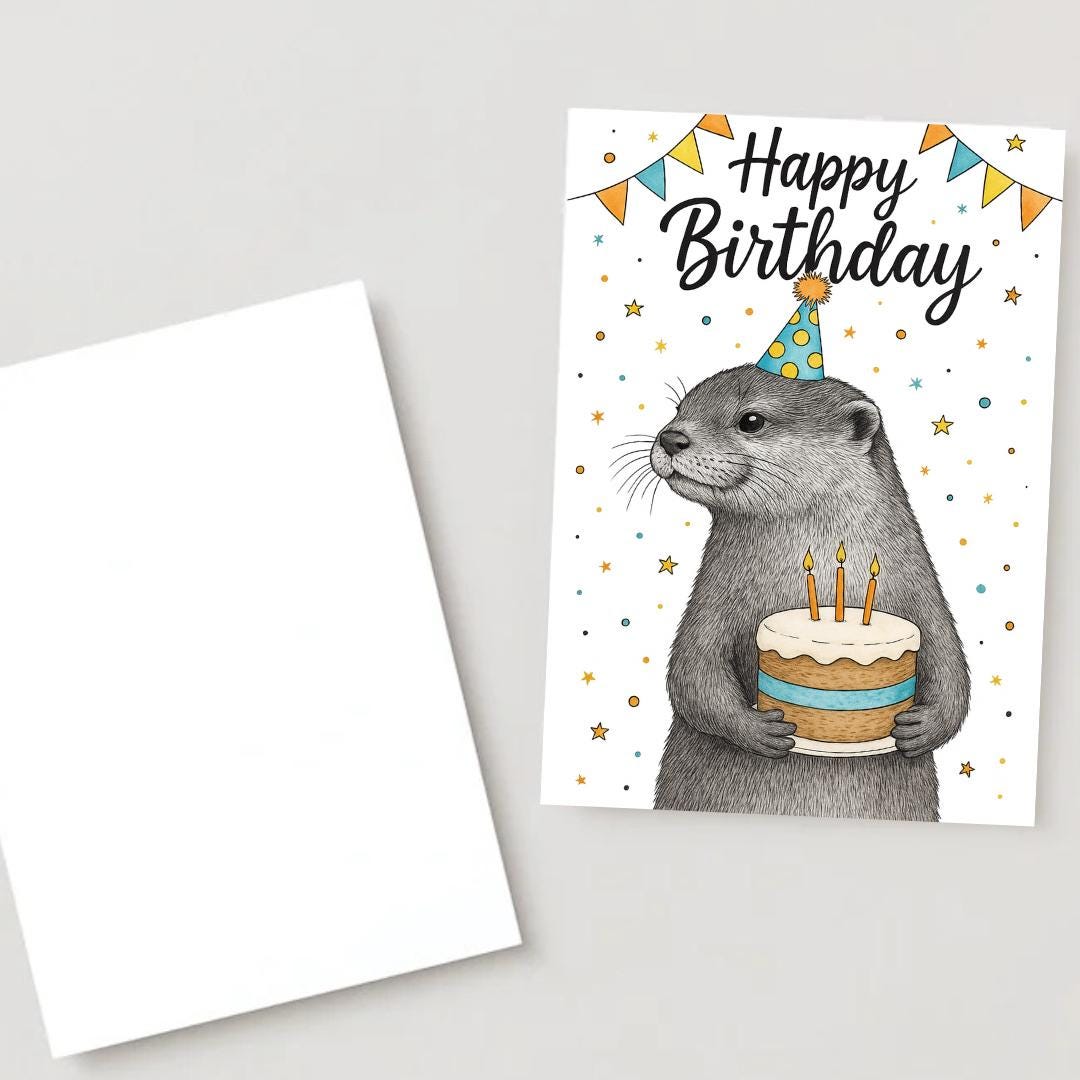 Otter Birthday card animal birthday card wildlife art card hand drawn animal art cute otter card