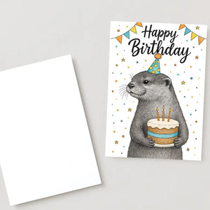 Otter Birthday card animal birthday card wildlife art card hand drawn animal art cute otter card