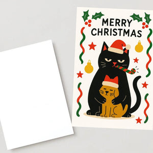 Funny Cat dog Christmas Card - dog Christmas Cat - Funny Xmas Cards For Cat Lovers - Cat cuddle dog ornaments, cat mums Funny postcard