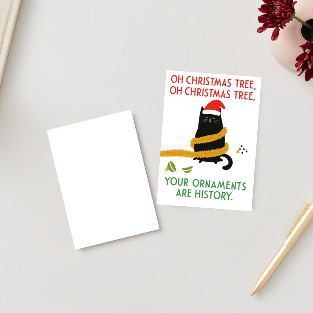 Funny Cat Christmas Card - Ornaments Christmas Cat - Funny Xmas Cards For Cat Lovers - Cat destroyed ornaments, cat mums Funny postcard